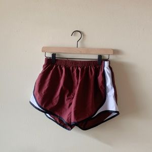 maroon track shorts
